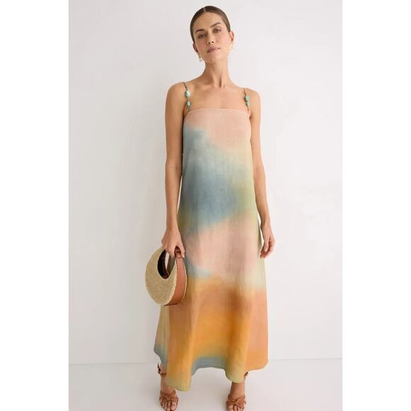 STAUD Laura Linen Pastel Clouds Bead Tie Dye Dress Flattering Silhouette Size XS - Picture 1 of 15